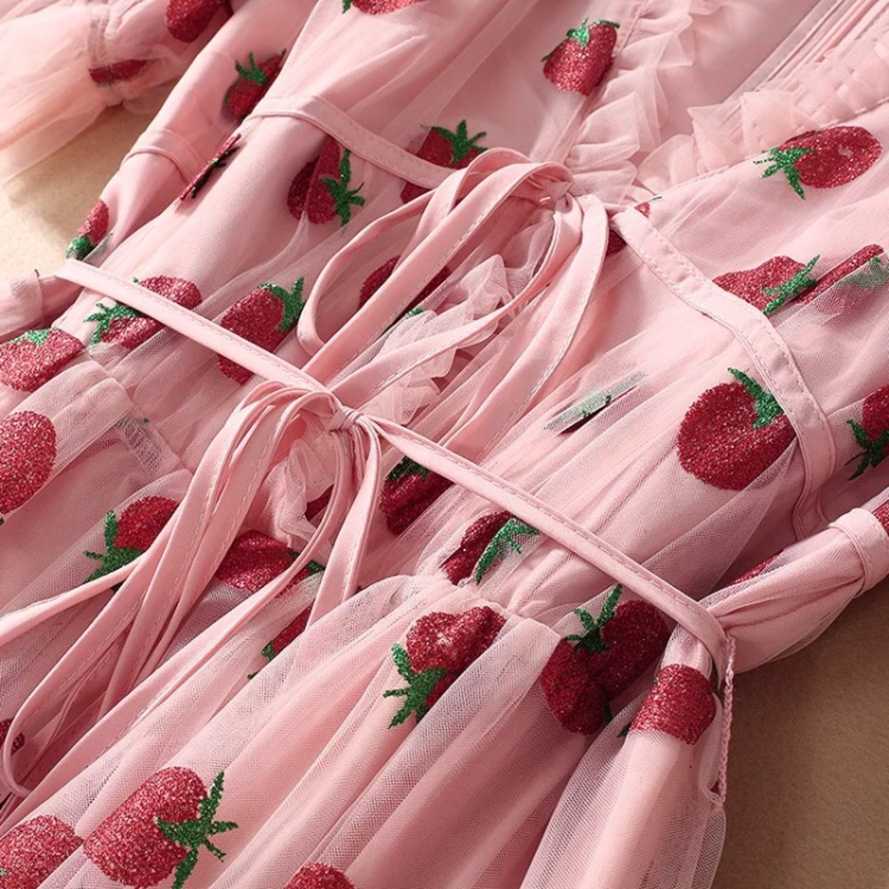 New Glitter Strawberry Summer Tulle Dress S: Small - Picture 10 of 15
